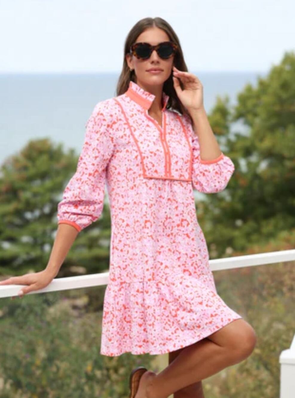 Duffield Lane Katie Dress Pink Bouquet Ruffle Collar Small